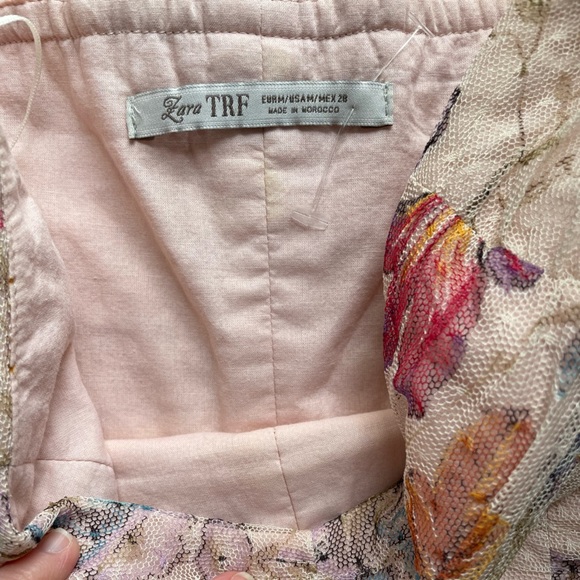 Zara Women's Pink Floral Lace Strapless Mini Dress M - Picture 2 of 4